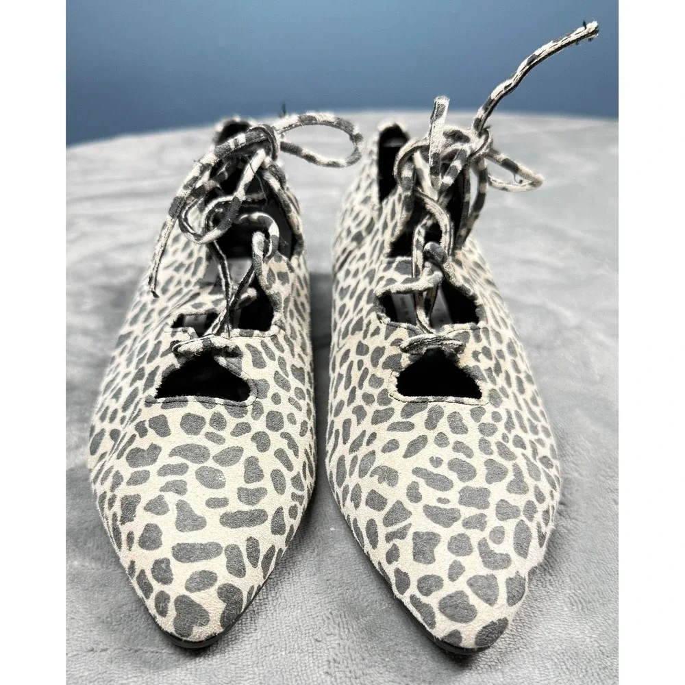 Transit New York Womens 7M Lace Up Flats Leopard Print Suede Leather